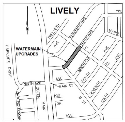 Carte : améliorations de la conduite principale sur la 10e Avenue (Lively)